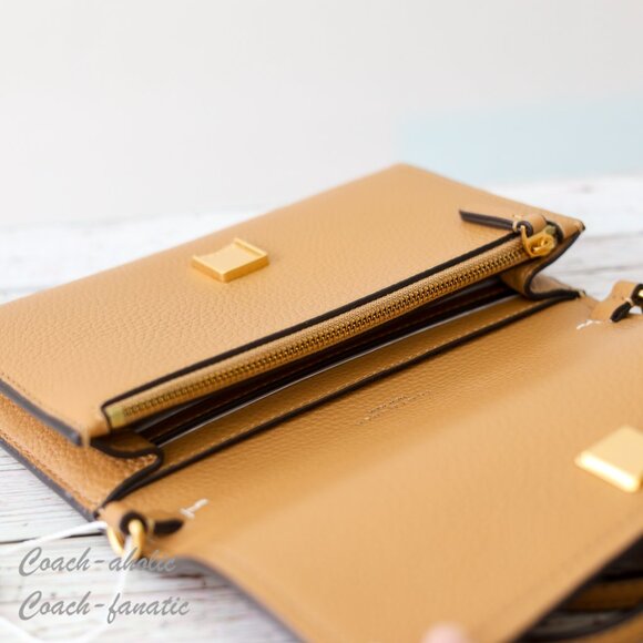 NWT Tory Burch Thea Small Pebble Leather Flat Wallet Crossbody in Tiramisu - Picture 12 of 14